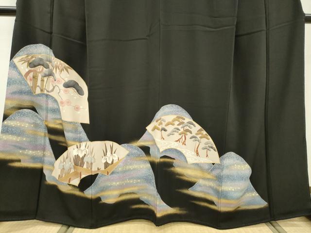 平和屋着物■豪華黒留袖　刺繍　松竹梅　暈し染　金彩　正絹　逸品　DABC6865fe