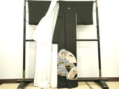 平和屋着物■豪華黒留袖　刺繍　松竹梅　暈し染　金彩　正絹　逸品　DABC6865fe