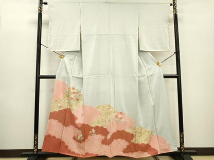 平和屋着物■豪華色留袖　絞り　刺繍　雲取り草花文　金彩　正絹　逸品　DABC6867fe