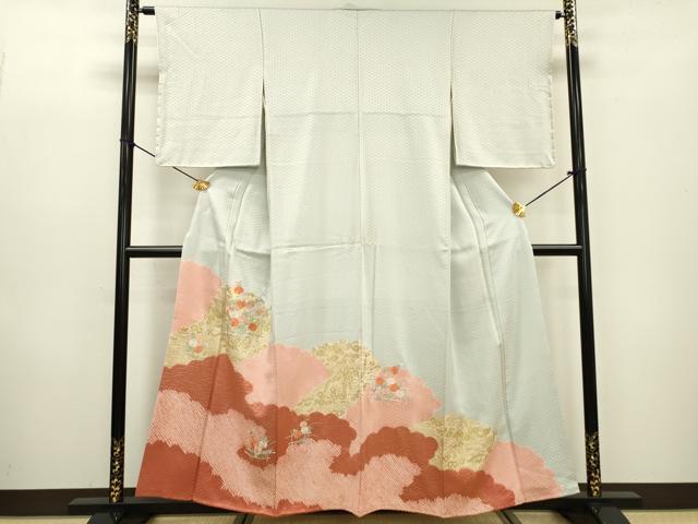 平和屋着物■豪華色留袖　絞り　刺繍　雲取り草花文　金彩　正絹　逸品　DABC6867fe