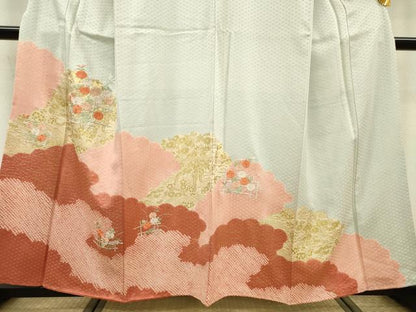 平和屋着物■豪華色留袖　絞り　刺繍　雲取り草花文　金彩　正絹　逸品　DABC6867fe