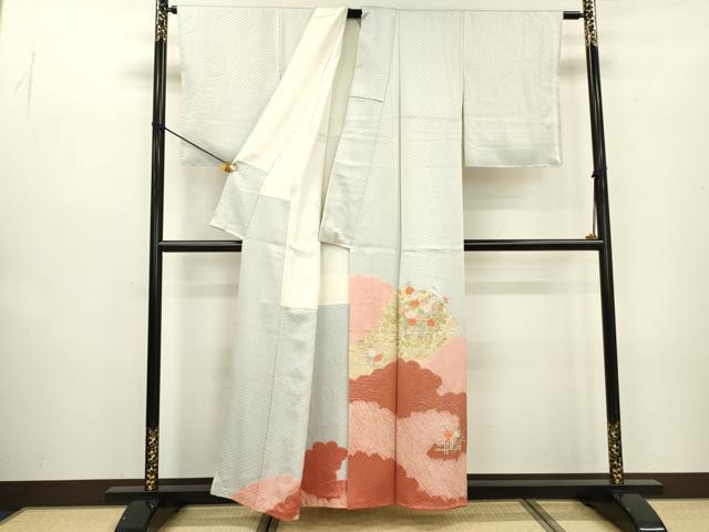 平和屋着物■豪華色留袖　絞り　刺繍　雲取り草花文　金彩　正絹　逸品　DABC6867fe