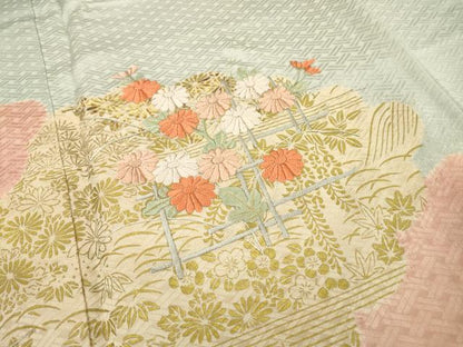 平和屋着物■豪華色留袖　絞り　刺繍　雲取り草花文　金彩　正絹　逸品　DABC6867fe
