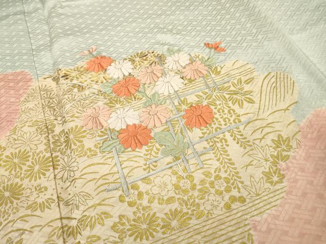 平和屋着物■豪華色留袖　絞り　刺繍　雲取り草花文　金彩　正絹　逸品　DABC6867fe