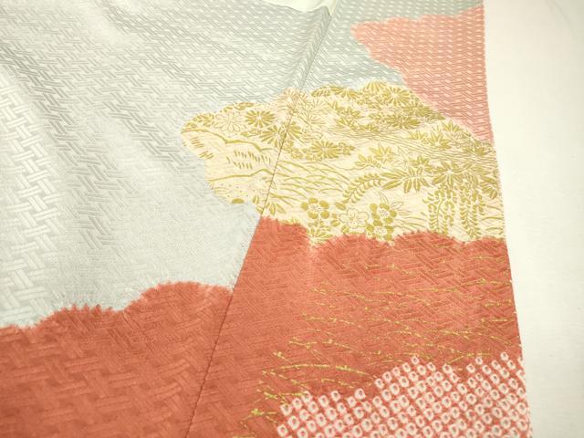 平和屋着物■豪華色留袖　絞り　刺繍　雲取り草花文　金彩　正絹　逸品　DABC6867fe