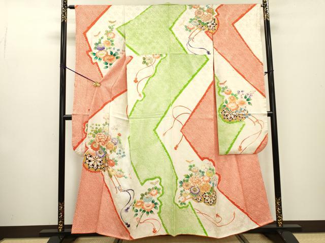 着物■豪華振袖　駒刺繍　花車文　金彩　正絹　逸品 平和屋着物□豪華振袖 駒刺繍 草花文 金彩 正絹 逸品 CABF1164fb