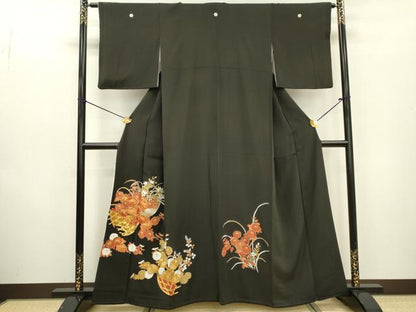 平和屋着物■豪華黒留袖　駒刺繍　花籠文　金彩　正絹　逸品　DABC6888fe