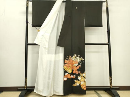 平和屋着物■豪華黒留袖　駒刺繍　花籠文　金彩　正絹　逸品　DABC6888fe