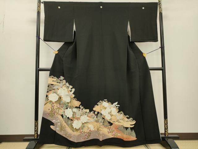 平和屋着物■豪華黒留袖　飛鶴牡丹文　暈し染　金彩　正絹　逸品　DABC6895fe