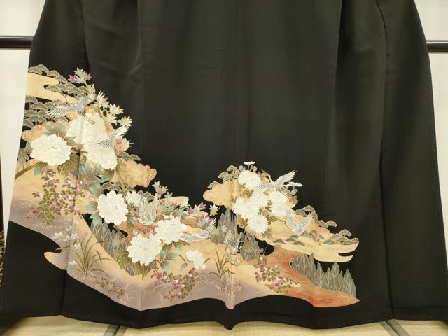 平和屋着物■豪華黒留袖　飛鶴牡丹文　暈し染　金彩　正絹　逸品　DABC6895fe