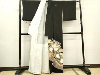 平和屋着物■豪華黒留袖　飛鶴牡丹文　暈し染　金彩　正絹　逸品　DABC6895fe