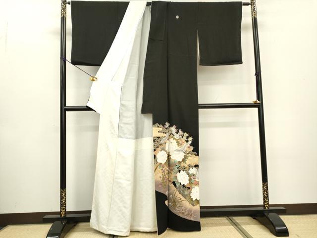 平和屋着物■豪華黒留袖　飛鶴牡丹文　暈し染　金彩　正絹　逸品　DABC6895fe