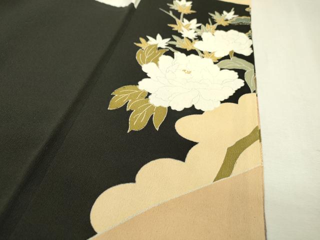 平和屋着物■豪華黒留袖　飛鶴牡丹文　暈し染　金彩　正絹　逸品　DABC6895fe