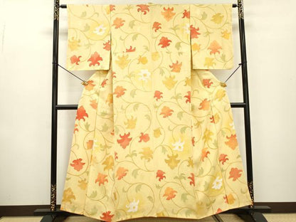 平和屋着物▼上質な小紋 地紋起こし 花唐草文 暈し染 正絹 逸品 DABC6903fe