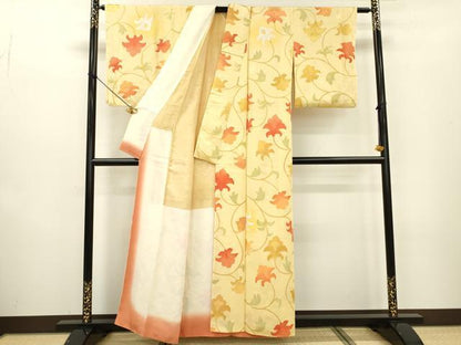 平和屋着物▼上質な小紋 地紋起こし 花唐草文 暈し染 正絹 逸品 DABC6903fe