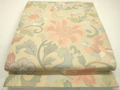 平和屋着物▼六通柄袋帯 花鳥唐草文 金糸 正絹 逸品 DABC6952fe