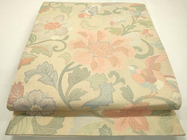 平和屋着物▼六通柄袋帯 花鳥唐草文 金糸 正絹 逸品 DABC6952fe