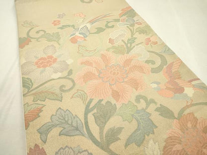 平和屋着物▼六通柄袋帯 花鳥唐草文 金糸 正絹 逸品 DABC6952fe