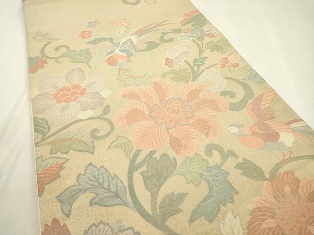 平和屋着物▼六通柄袋帯 花鳥唐草文 金糸 正絹 逸品 DABC6952fe