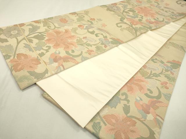 平和屋着物▼六通柄袋帯 花鳥唐草文 金糸 正絹 逸品 DABC6952fe