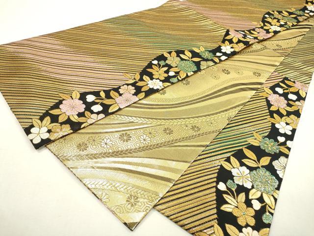 平和屋着物▼佐賀錦　両面　六通柄袋帯　草花　金糸　正絹　逸品　DABC6955fe