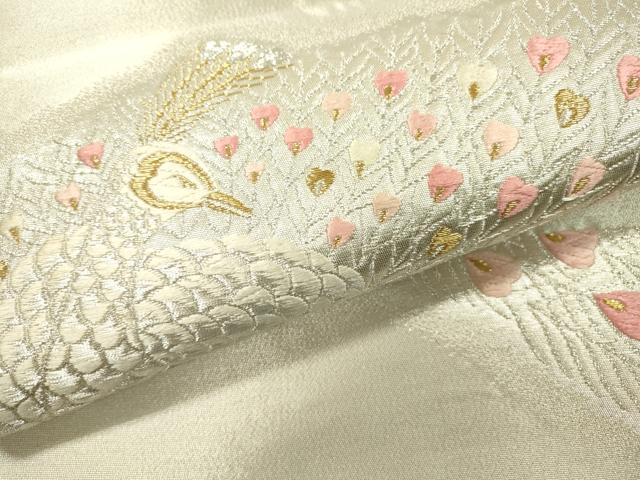 平和屋着物▼六通柄袋帯　唐織　孔雀文　金銀糸　正絹　逸品　DABC6958fe