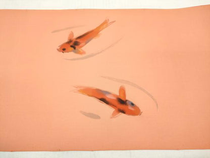 平和屋着物●日展作家・本加賀友禅作家　成竹登茂男　塩瀬　名古屋帯　帯反物　手描き　加賀友禅染　鯉　逸品　未使用　DABC7093we