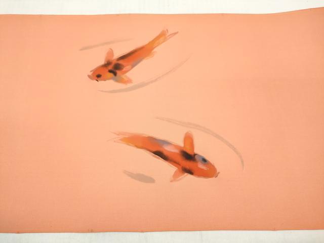 平和屋着物●日展作家・本加賀友禅作家　成竹登茂男　塩瀬　名古屋帯　帯反物　手描き　加賀友禅染　鯉　逸品　未使用　DABC7093we