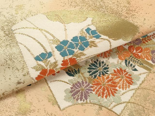 平和屋着物▼西陣　よこくに謹製　名古屋帯　帯反物　地紙草花文　金糸　引箔　証紙付き　逸品　未使用　DABC7124we