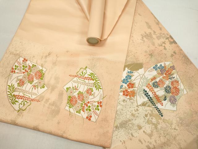 平和屋着物▼西陣　よこくに謹製　名古屋帯　帯反物　地紙草花文　金糸　引箔　証紙付き　逸品　未使用　DABC7124we