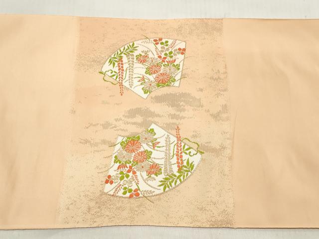 平和屋着物▼西陣　よこくに謹製　名古屋帯　帯反物　地紙草花文　金糸　引箔　証紙付き　逸品　未使用　DABC7124we