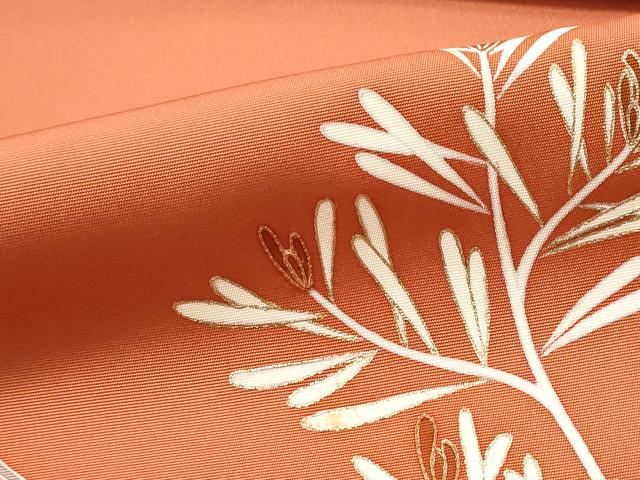 平和屋着物▼塩瀬 名古屋帯 帯反物 駒刺繍 枝葉文 金彩 逸品 未使用 DABC7125we