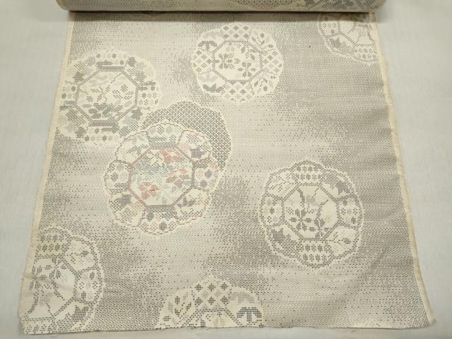 平和屋着物●本場大島紬　白大島　反物　着尺　120亀甲　花絵皿　逸品　未使用　DABC7135we