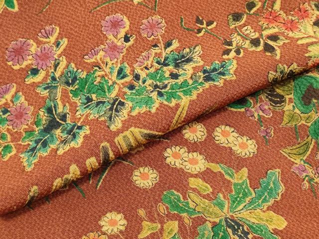 平和屋着物●初代 染人・山岡古都　首里琉染　小紋　反物　着尺　草根木皮染　草花文　逸品　未使用　DABC7218we
