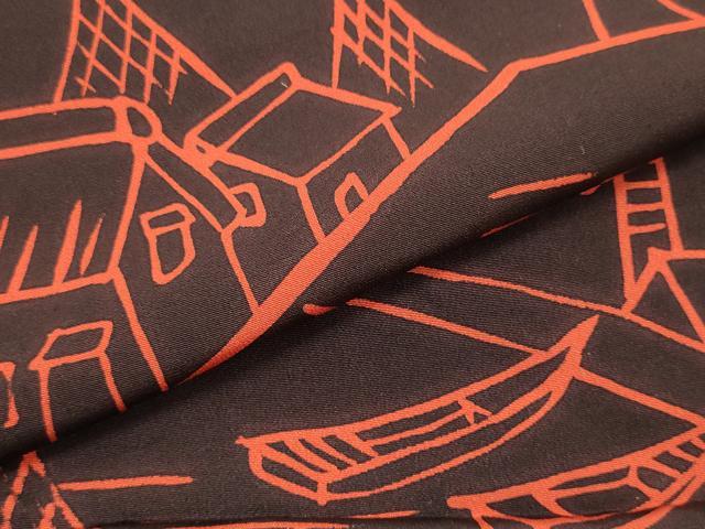平和屋着物▼羽織・コート 反物 羽尺 ろうけつ染め 風景文 逸品 未使用 DABC7253we
