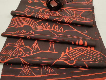 平和屋着物▼羽織・コート 反物 羽尺 ろうけつ染め 風景文 逸品 未使用 DABC7253we
