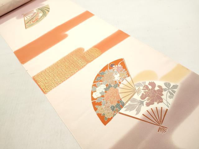 平和屋着物▼付下げ 解き反物 着尺 八掛付き 扇面吉祥花文 金彩 逸品 DABC7276we