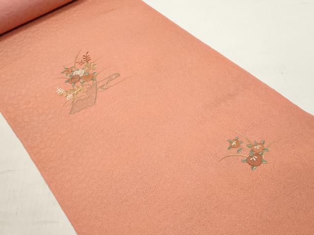 平和屋着物▼付下げ 解き反物 着尺 八掛付き 作家物 総刺繍 蒔蝋纈 短冊花文 逸品 DABC7289we