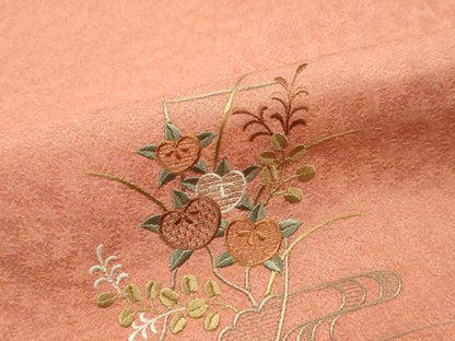 平和屋着物▼付下げ 解き反物 着尺 八掛付き 作家物 総刺繍 蒔蝋纈 短冊花文 逸品 DABC7289we