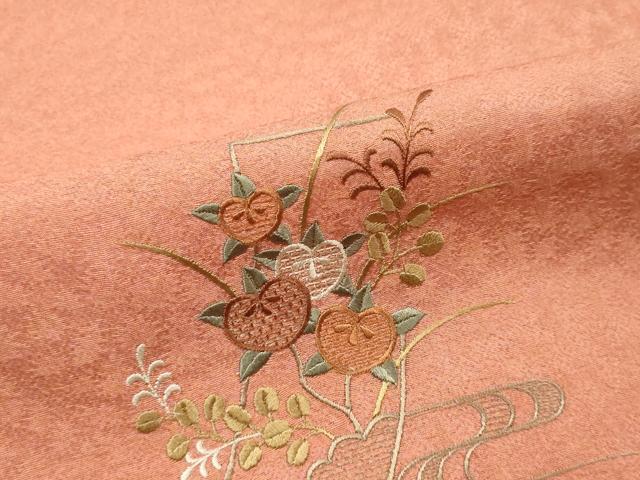 平和屋着物▼付下げ 解き反物 着尺 八掛付き 作家物 総刺繍 蒔蝋纈 短冊花文 逸品 DABC7289we