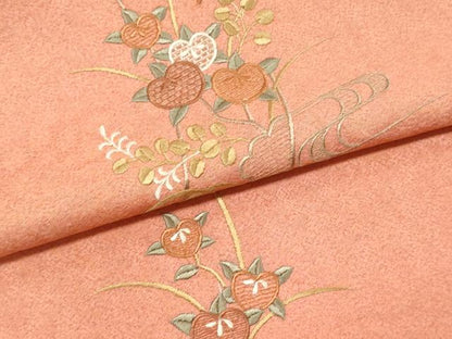 平和屋着物▼付下げ 解き反物 着尺 八掛付き 作家物 総刺繍 蒔蝋纈 短冊花文 逸品 DABC7289we