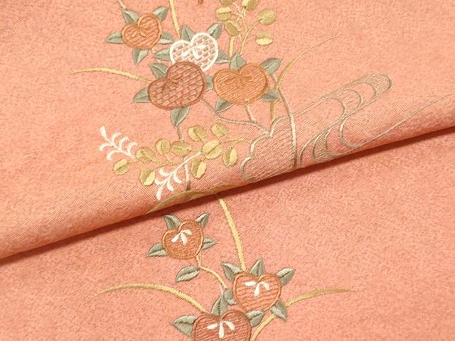 平和屋着物▼付下げ 解き反物 着尺 八掛付き 作家物 総刺繍 蒔蝋纈 短冊花文 逸品 DABC7289we