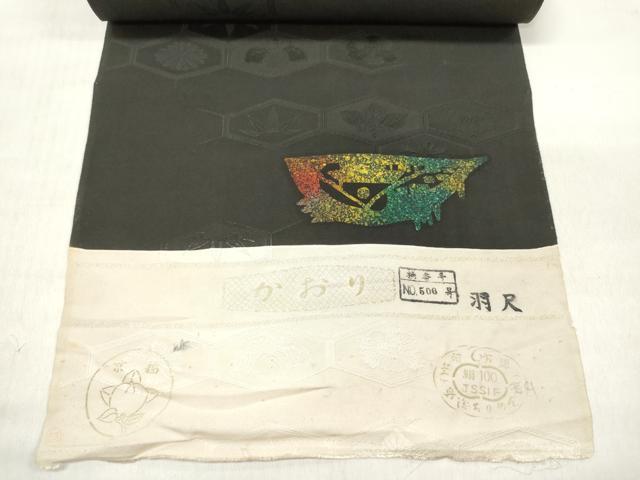 平和屋着物▼羽織・コート　反物　羽尺　ろうけつ染め　風景山文　黒地　逸品　未使用　DABC7405we