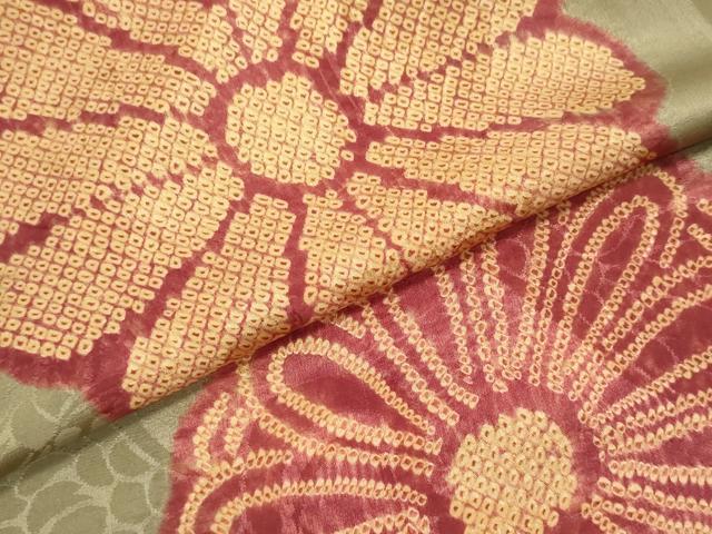平和屋着物▼羽織・コート 解き反物 羽尺 絞り 舞花文 逸品 DABC7458we