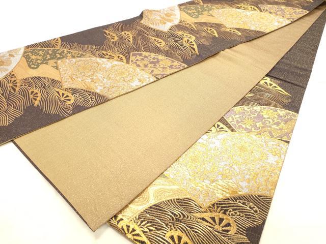 平和屋着物◎六通柄袋帯　地紙花文　片輪車　金糸　正絹　逸品　DABC7522ya