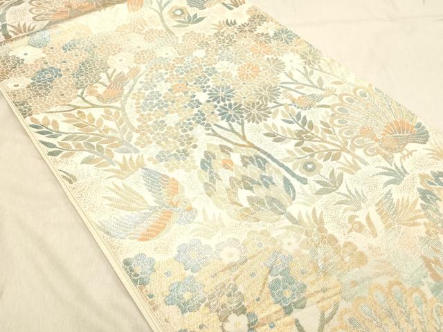 平和屋着物◎六通柄袋帯　群れ鳥花文　正絹　逸品　DABC7523ya