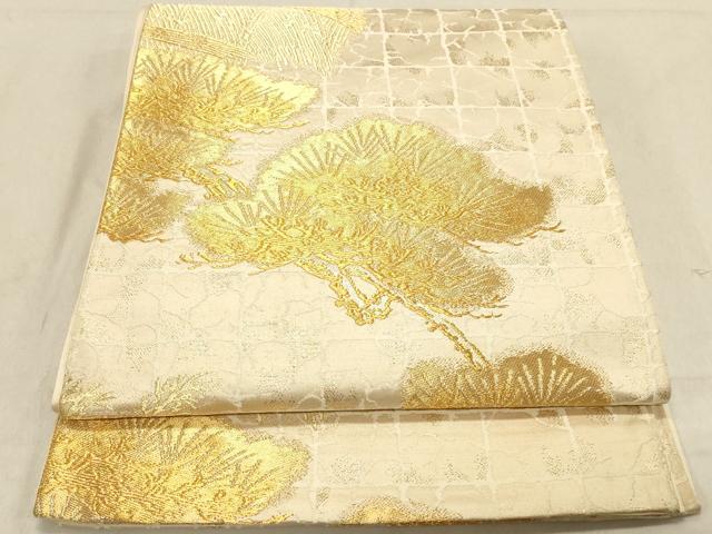 平和屋着物◎六通柄袋帯　老松　柴垣　金糸　正絹　逸品　DABC7524ya