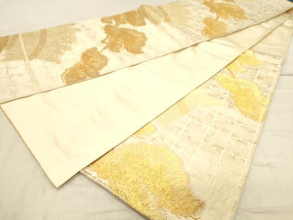 平和屋着物◎六通柄袋帯　老松　柴垣　金糸　正絹　逸品　DABC7524ya
