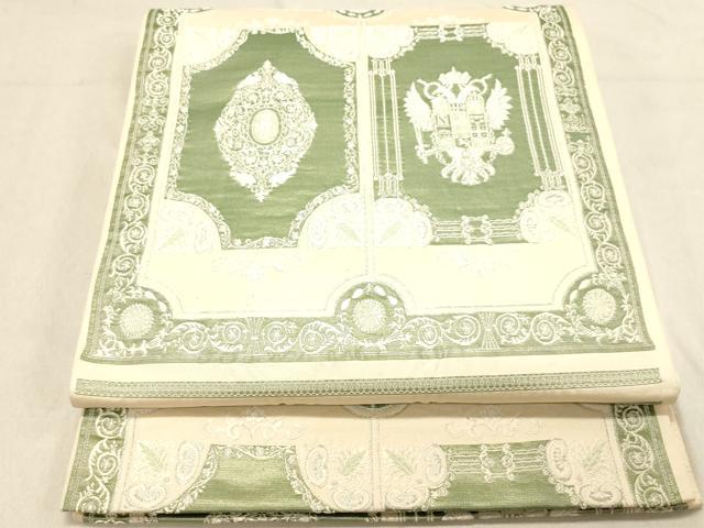 平和屋着物◎六通柄袋帯　唐織　額縁双鳥洋花文　銀糸　正絹　逸品　DABC7529ya