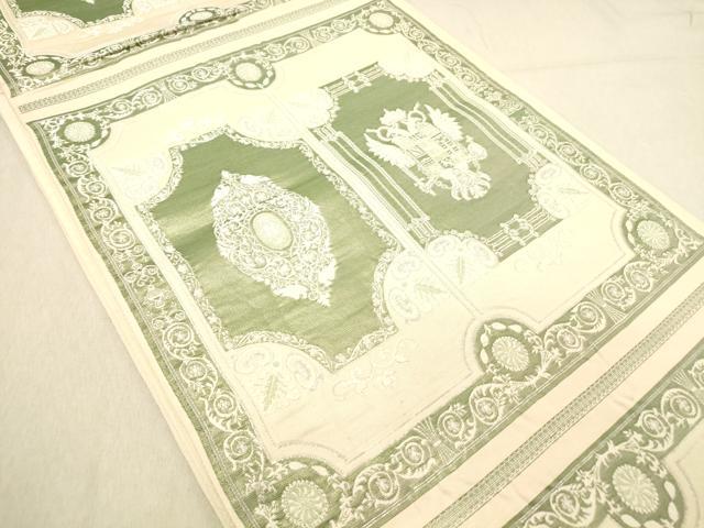 平和屋着物◎六通柄袋帯　唐織　額縁双鳥洋花文　銀糸　正絹　逸品　DABC7529ya